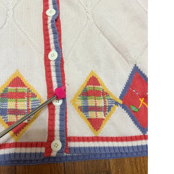 Preston & York Sport Vintage Argyle Golf Sweater Vest Cream Blue‎ Red sz L - Image 8