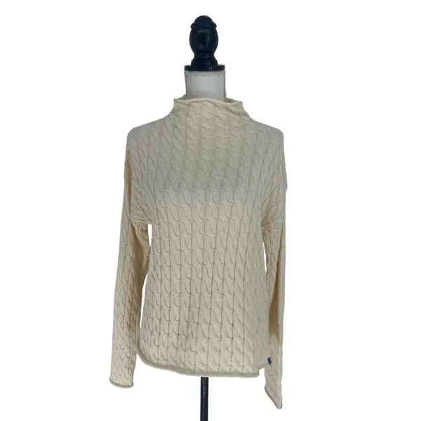 KULE The Mirabelle Cream Mock‎ Neck Cable Knit Cotton Sweater Size Medium - Image 3