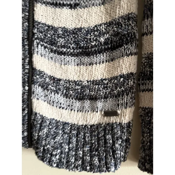 Eddie Bauer Striped V-neck Knit Sweater Women's‎ Size S Zip Up Cabin Grandpa - Image 2
