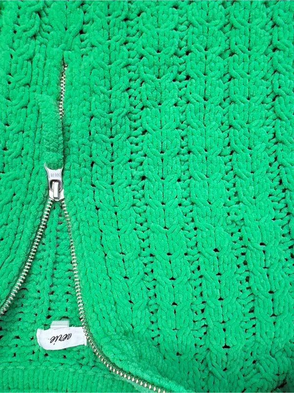 Aerie chunky knit green quarter zip long sleeve sweater shirt size med crochet - Image 4