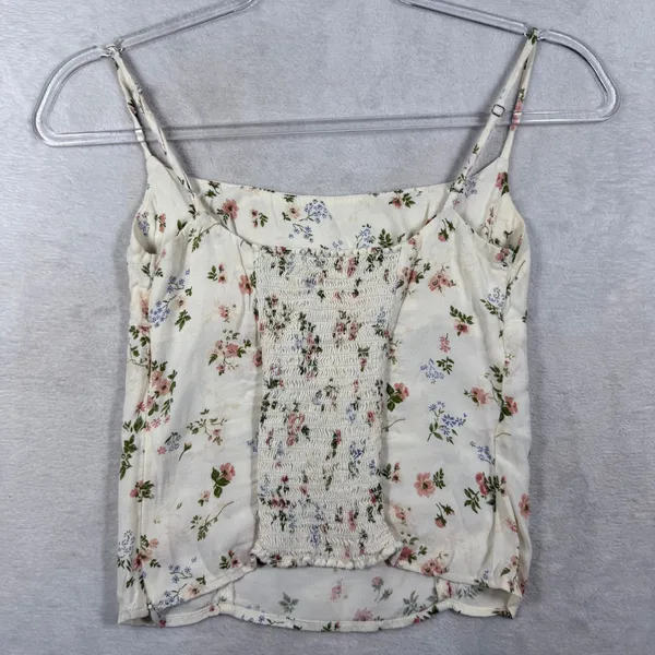 Reformation Floral Smocked Back Cami Top Cream Pink Blue Size 0 RN143248 - Image 10