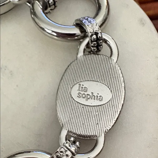 Lia Sophia Silver Bracelet with Multicolor Accents Toggle Clasp 7”- 8.5” - Image 4