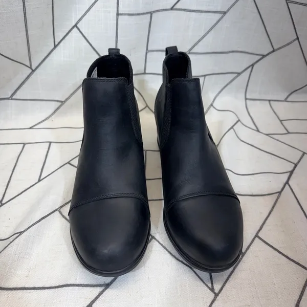 Sorel Evie Chelsea Boots Size 10 Black Leather Wedge Cap Toe NL4925-010 SEE PICS - Image 5