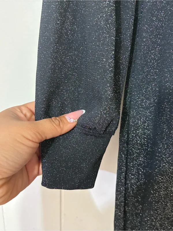 Savage X Fenty Sleep & Shine Hooded Jumpsuit Black Glitter Sz S Zip Front Lounge - Image 9