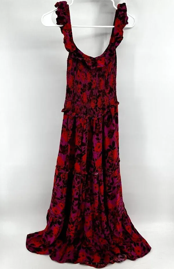 Anthro Abel the Label Reign Maxi Dress Floral Smocked Tiered Red Purple S - Image 7