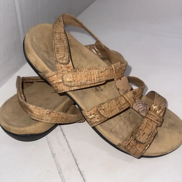 Vionic Gold Cork Metallic Orthotic Comfort Adjustable Sandals Size 10 Wide - Image 14