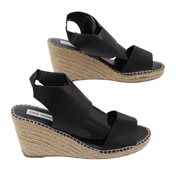 Steve Madden Wedge Sandal Womens 9 Edaya Black Espadrille Slingback Excellent - Image 2