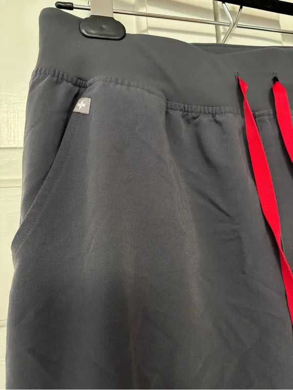 Figs Zamora Charcoal Gray Jogger Scrub Pants Red Drawstring Size Large Petite - Image 4