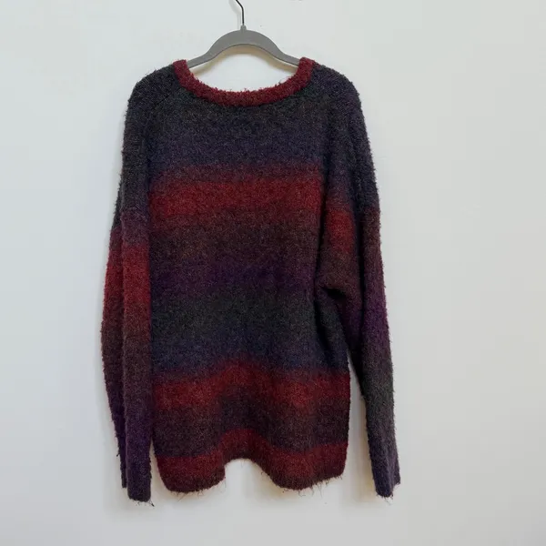 Natural Life XL Oversized Fuzzy V-Neck Sweater Burgundy Purple Wool Blend - Image 7