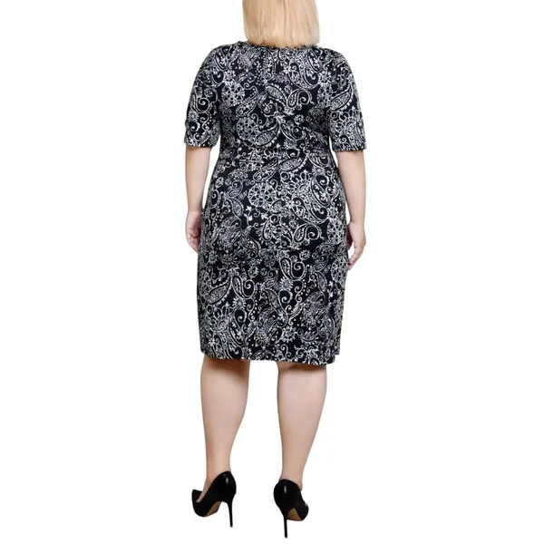 NWT NY Collection Size Elbow Sleeve Side Pleat Dress Night Historic Black 1X - Image 4