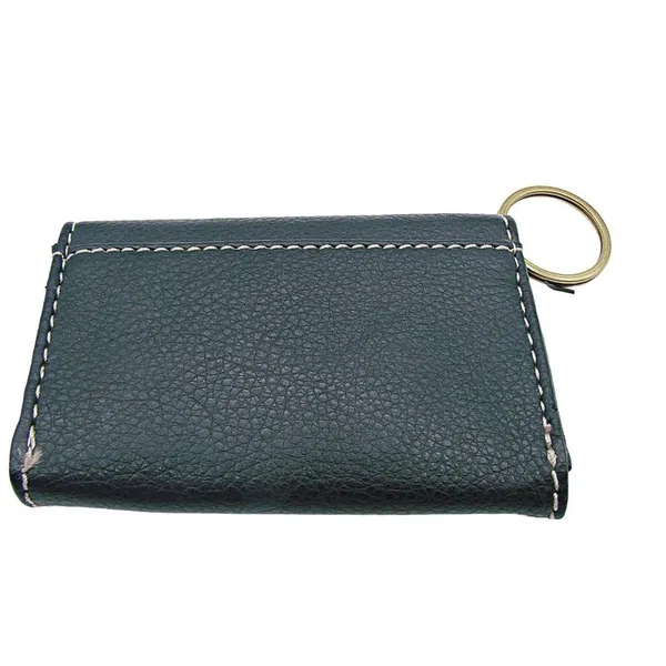 Small Wallet Key Ring Purse Charm Black Card Holder Leather Credit Cards Pocket - Image 2