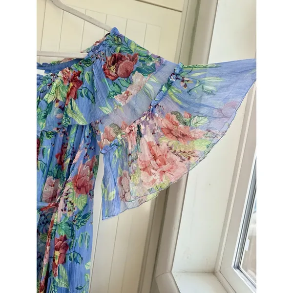 Zimmermann Winsome Sky Sunbleach Floral 100% Silk Ruffle Mini Dress Size 2 - Image 8