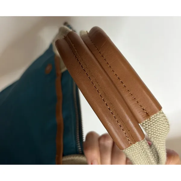 Fred Perry British Millerain Teal Blue Waxed Cotton Tote Leather Trim Zip Top - Image 6