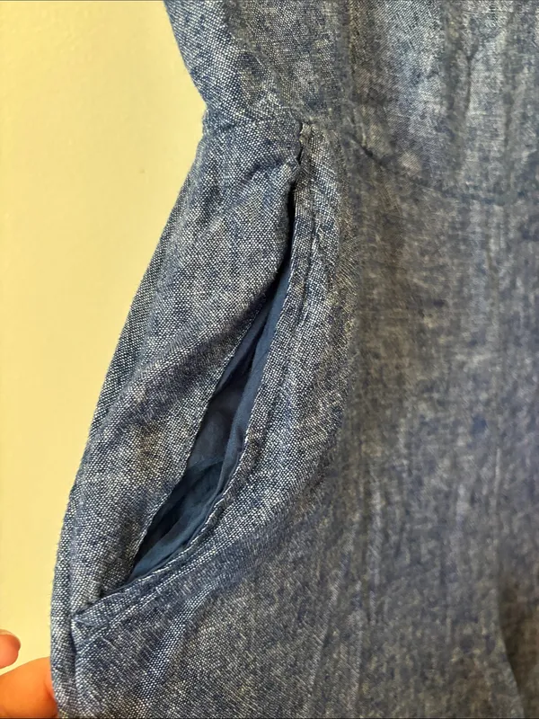 Old Navy XL Chambray Linen Blend Wide Leg Jumpsuit | Adjustable Straps | Pockets - Image 3