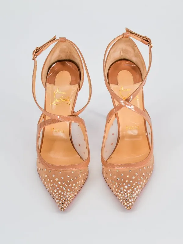 Christian Louboutin Twistissima Strass Nude Mesh Crystal Pumps 37 - Image 2