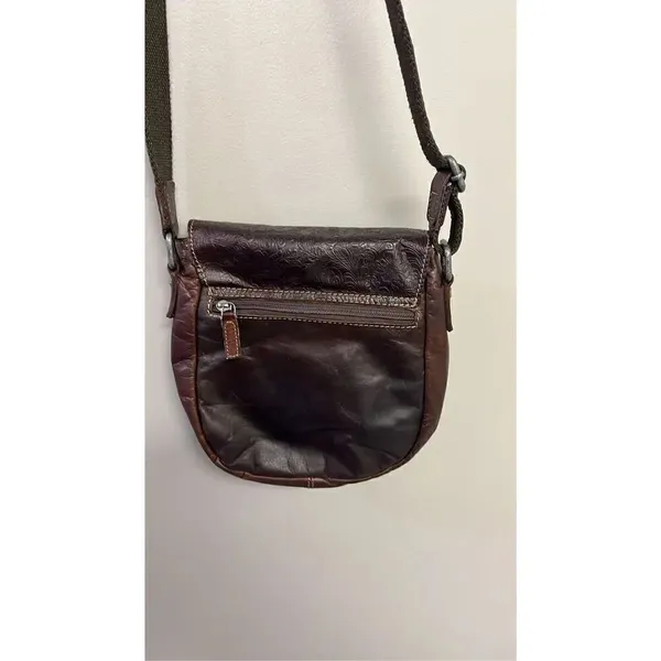 Jack Georges Voyager Crossbody Saddle Bag Purse Brown Genuine Embossed Leather - Image 3