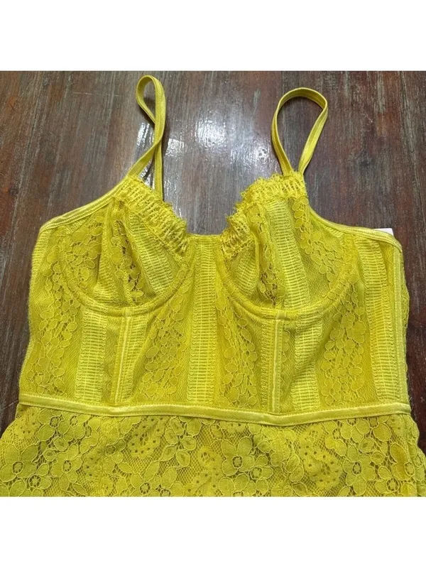 Urban Outfitters Layla Lace Mini Dress Yellow Floral Medium - Image 2