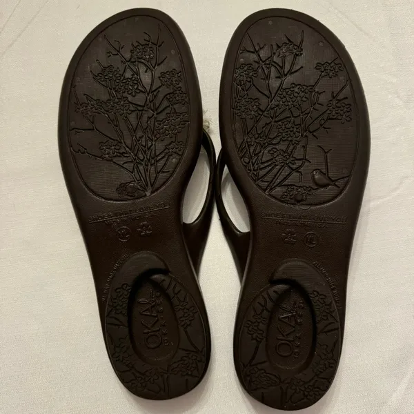 Oka-B Floral Flip Flop Sandals Brown Comfort Thong USA Made Women’s 8.5-9.5 - Image 9