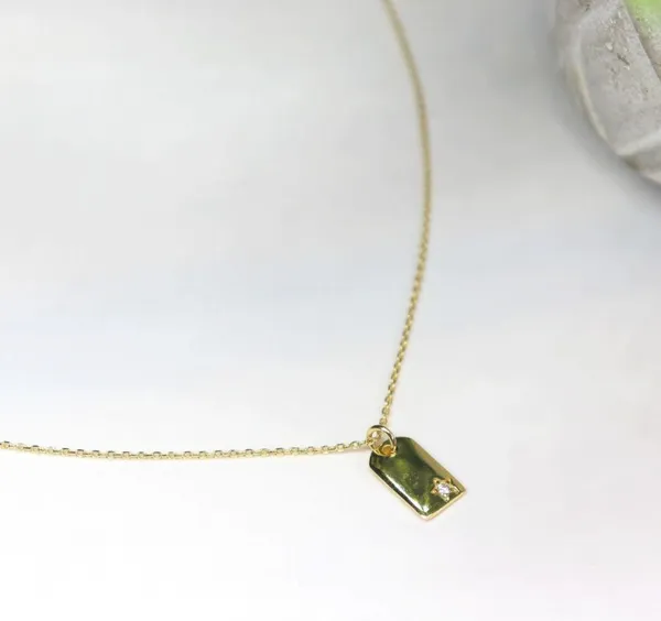 14k gold plated 925 sterling silver zirconia tag pendant necklace - Image 2