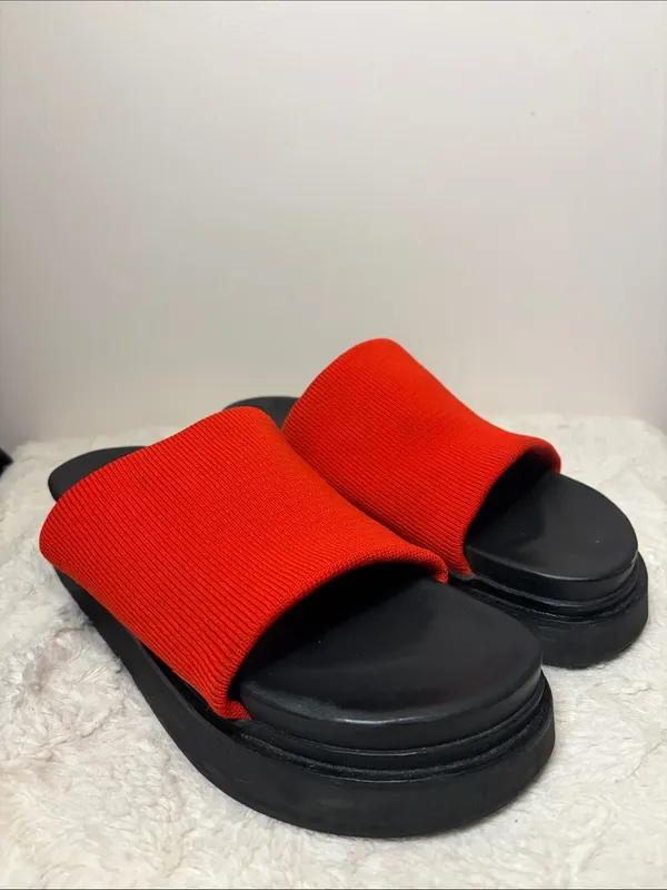 COS Red Knit Slide Sandals Heavyweight Sturdy Chunky Made in Portugal Size 11 - Image 5