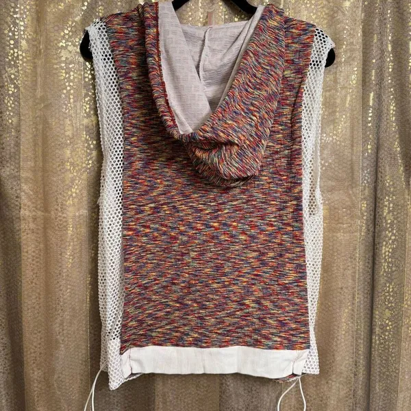 Free People Movement Prism Red Earth Colorful Mesh Hooded Tank Top L - Image 2