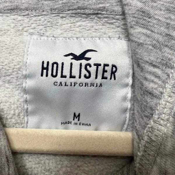 Hollister Crop Hoodie‎ Sweatshirt Striped Sleeve Raw Hem Gray Medium - Image 2