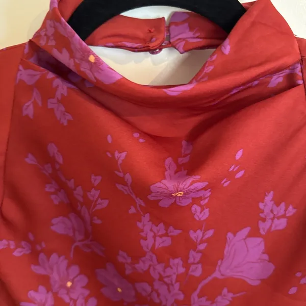 Free People Aries Mini Dress Red & Purple Floral Long Sleeve Size Medium - Image 4