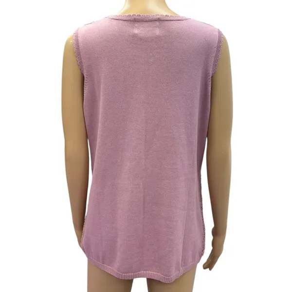 Vintage Cotton Maggie Sweet Sleeveless Knit Scalloped Scoop Neck Top Womens M - Image 2