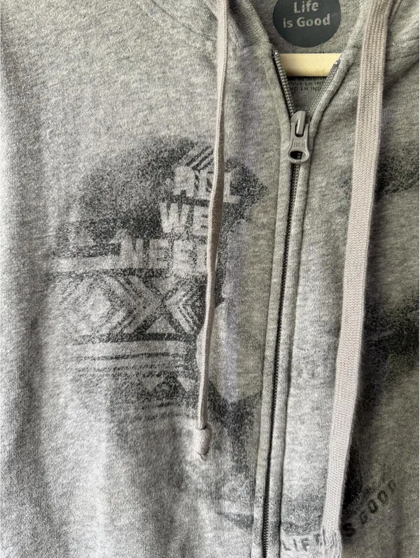 Life is Good Gray Zip-Up Hoodie with Front Print - Image 3
