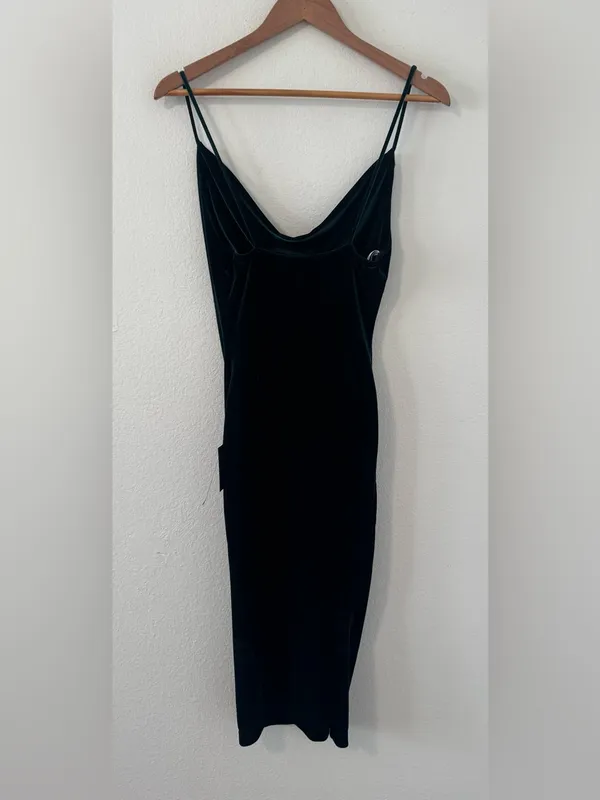 Lulu's Jazzy Belle Dark Green Velvet Bodycon Midi Dress Cowl Neckline NWT Small - Image 2