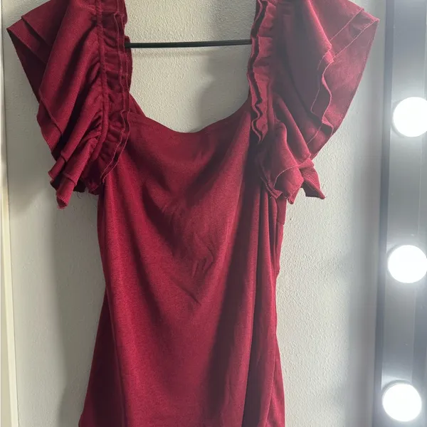 Flower and Feather burgundy maroon deep red shirt - Image 2