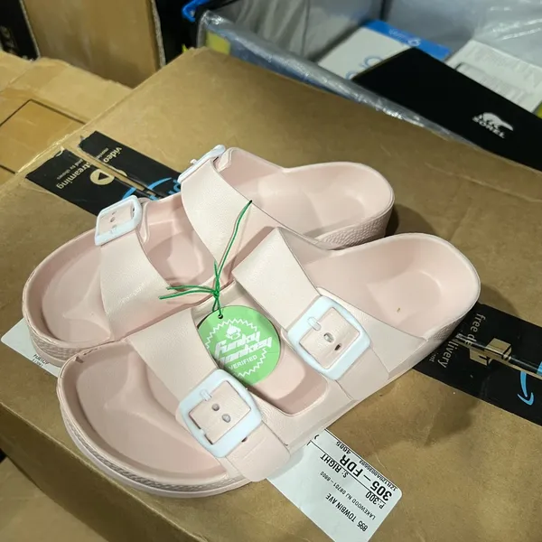 NEW FUNKYMONKEY Pink Comfort Slides Double Buckle Adjustable EVA Flat Sandals - Image 2