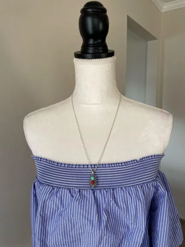 Turquoise & Coral Stone Silver Pendant Necklace. - Image 5