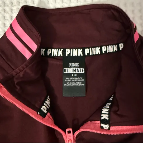 PINK Victoria's Secret Maroon Zip Pullover with Pink Accents - Image 4