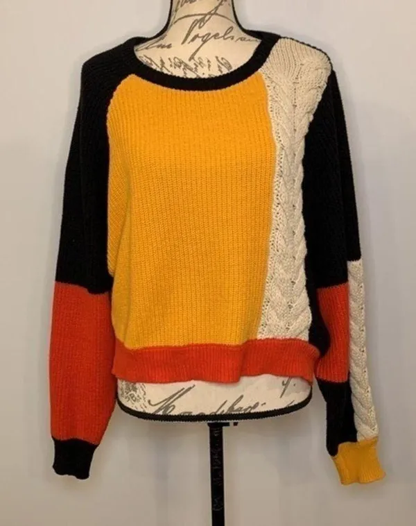 Moon & Madison cropped color block cable sweater L - Image 4