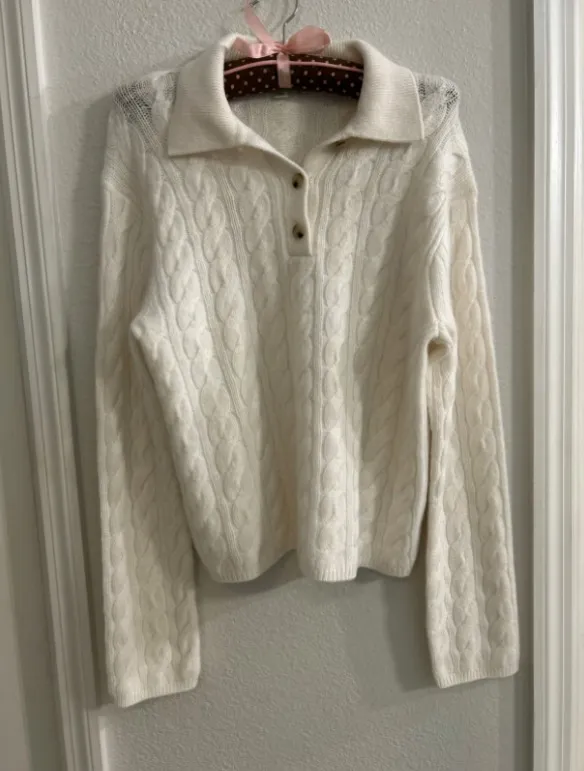 Vince Cashmere & Wool Blend Ivory/Cream V-Neck Collared Sweater-Brand New $425 - Image 5