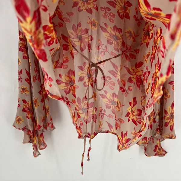 Venezia Sheer Chiffon Floral Blouse‎ Button Front V-Neck Flare Sleeve Boho 14/16 - Image 7