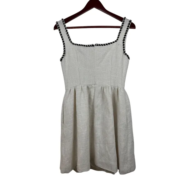 Cider Dress S Ivory Metallic Tweed Braided Trim Square Neck Mini Pockets NEW - Image 5