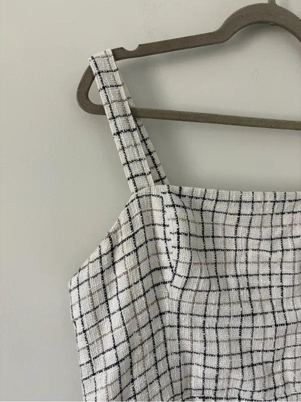 Abercrombie & Fitch Black White Tweed Square Neckline Sleeveless Mini Dress L - Image 2