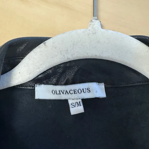 Olivaceous Black Faux Leather Button‎ Down Shirt Shacket S/M Fall Monochrome - Image 7