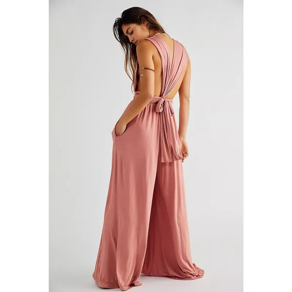 Free People Beach Dani Convertible Jumpsuit Size Medium Pink Maeve Wide Leg Boho - Image 14