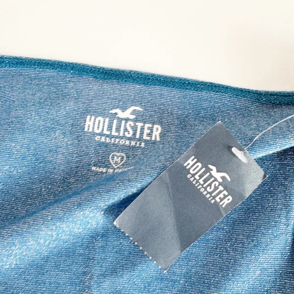 Hollister Womens Blue Metallic Shimmer Corset Seam Y2K Glam Long Sleeve Top‎ M - Image 4