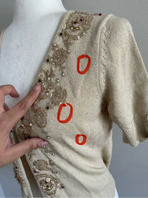 Ann Taylor Cream Knit Short-Sleeve Cardigan - Image 3