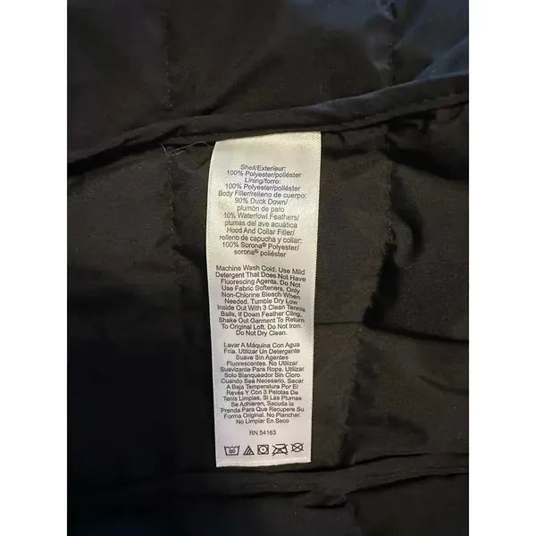 DKNY Hooded Down Puffer Coat Size Medium Black Long Warm Full Zip - Image 7