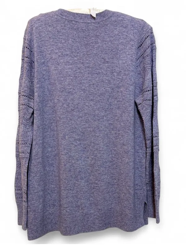 LOFT Pointelle Chevron Sleeve Crewneck Heather Lilac Pullover Wool Blend Sweater - Image 10