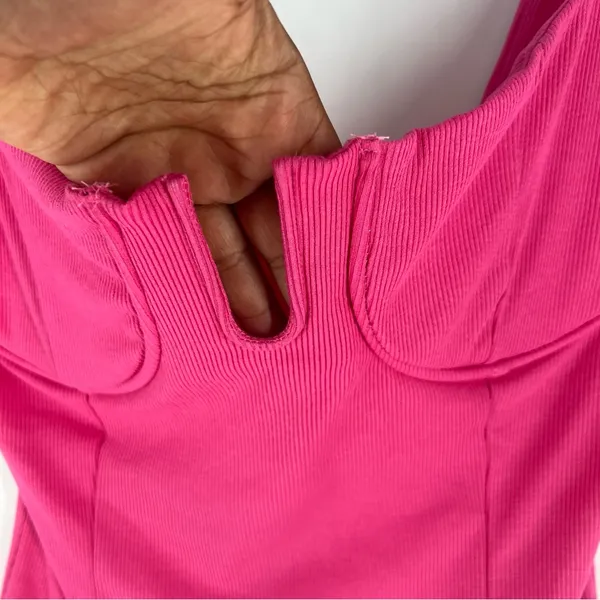 Lulu's Vibrant Pink Stretch Ribbed Sleeveless Wired Bra‎ Thong Bodysuit NWT XL - Image 4