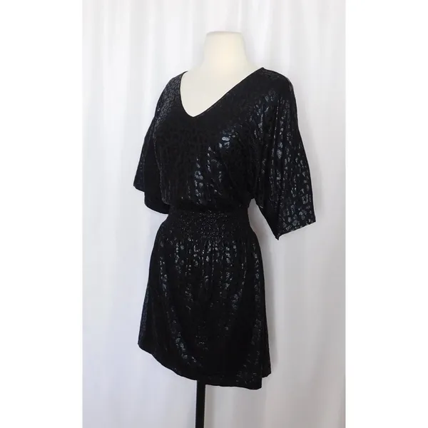 White House | Black Market NWT!! Kimono Sleeve Smocked Waist Dress Leopard Foil Mini Animal X-Small - Image 6