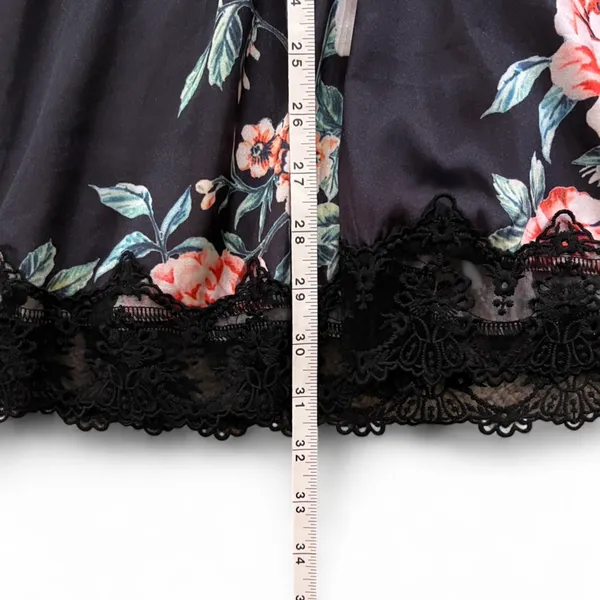Floral Lace Satin Chemise Nightdress – Black Rose Print – Size S - Image 6