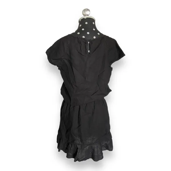 Joie Quora Black Linen Blouson Mini Dress‎ Womens Medium Cap Sleeve Ruffle Hem - Image 5