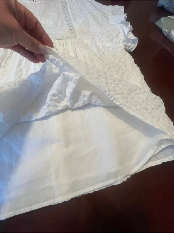 Altar’d State Cove White Embroidered Flutter Sleeve Mini Cotton Dress Boho Sz M - Image 10